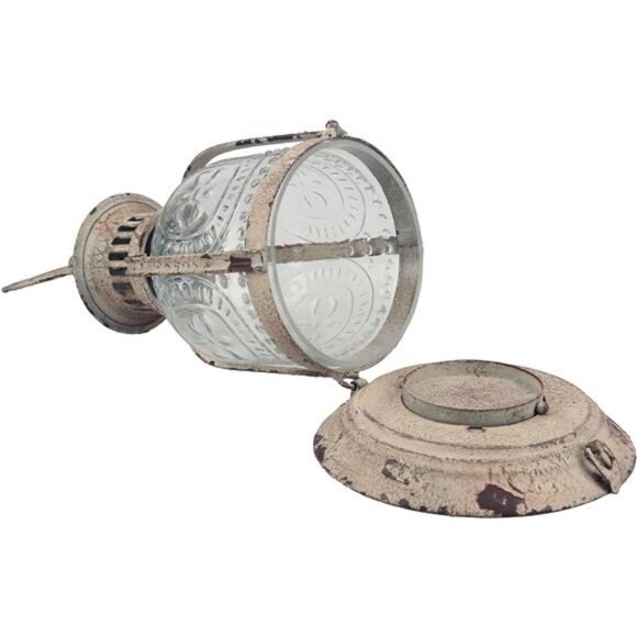 Antique White Metal Votive Candle Lantern with Handle - Picture 4 of 7